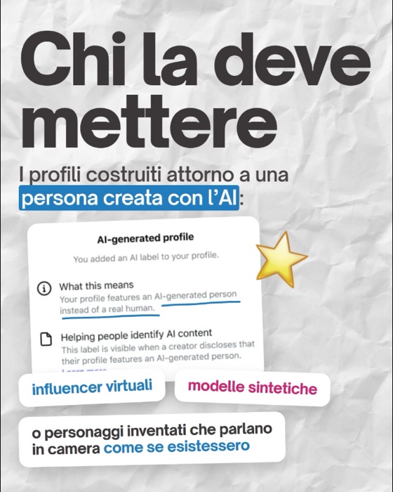 Carosello Unlike Academy, slide 4 di 4: Instagram, profili AI e etichetta